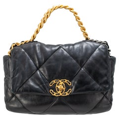 Chanel 19 Small Flap Quilted Lambskin Leather Black Metal Hardware Shoulder Bag