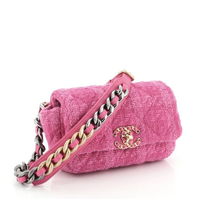CHANEL 19 Chain Belt Bag Waist Pouch Tweed Leather Pink AS1163 90185510