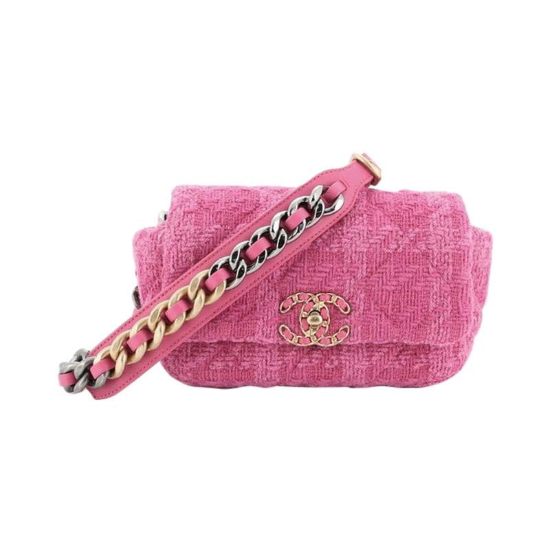 CHANEL Tweed Quilted Chanel 19 Waist Bag Pink 1308498