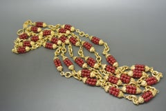 Chanel 1960s by Goossens Red Gripoix Beads Filigree Sautoir Necklace