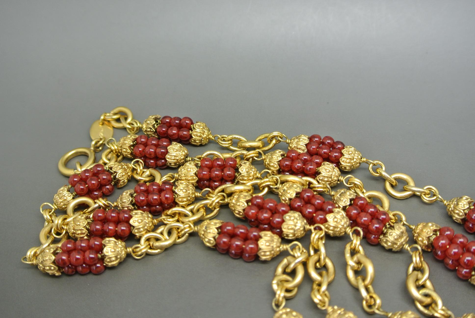 Women's or Men's Chanel 1960s by Goossens Red Gripoix Beads Filigree Sautoir Necklace For Sale