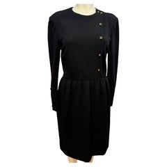 Chanel 1970’s black wool lion buttons dress