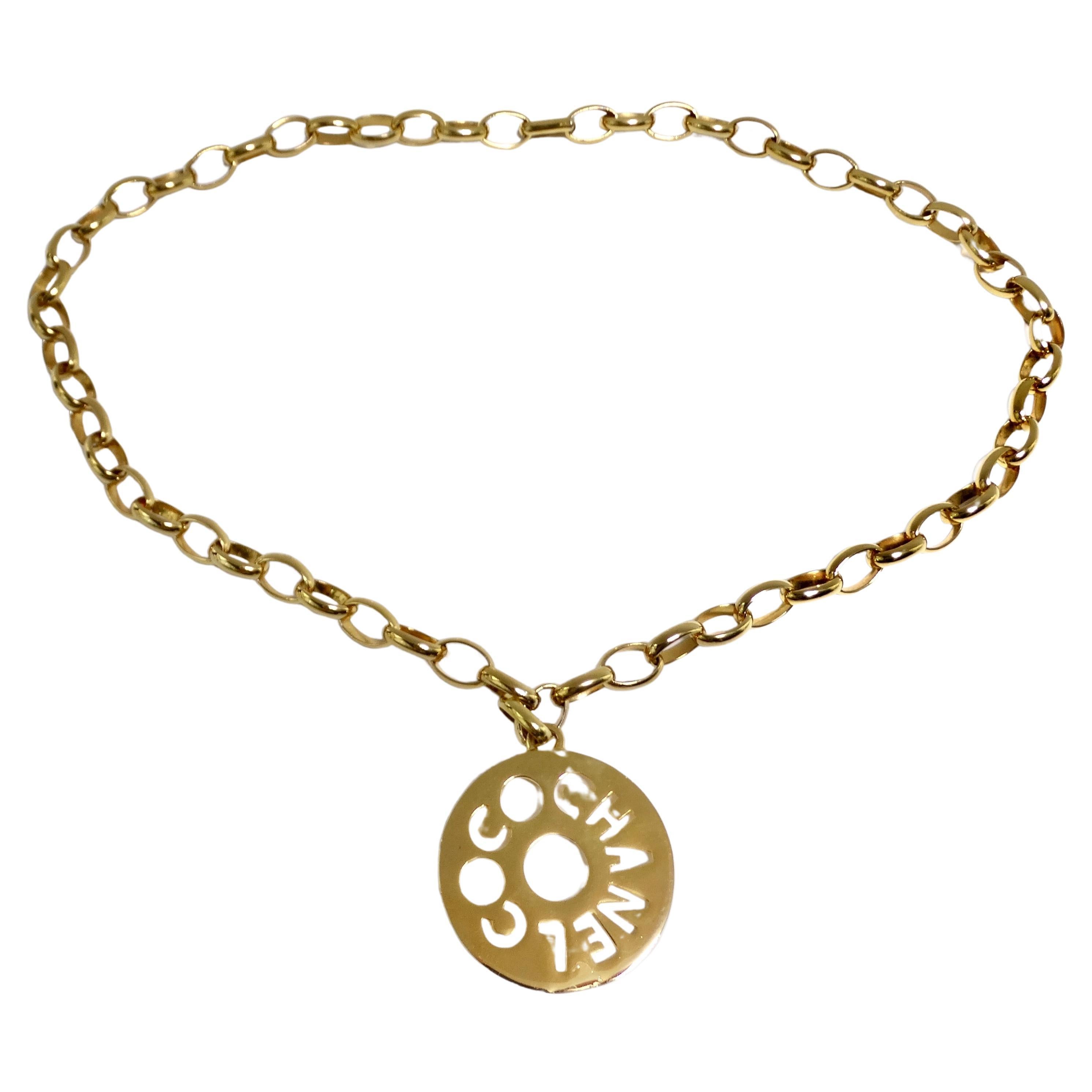 Chanel 1970s Gold Tone Oversize Pendant Necklace For Sale