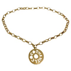Vintage Chanel 1970s Gold Tone Oversize Pendant Necklace
