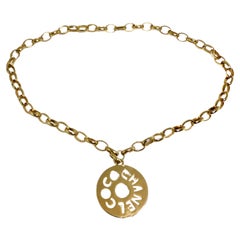 Chanel 1970s Gold Tone Oversize Pendant Necklace