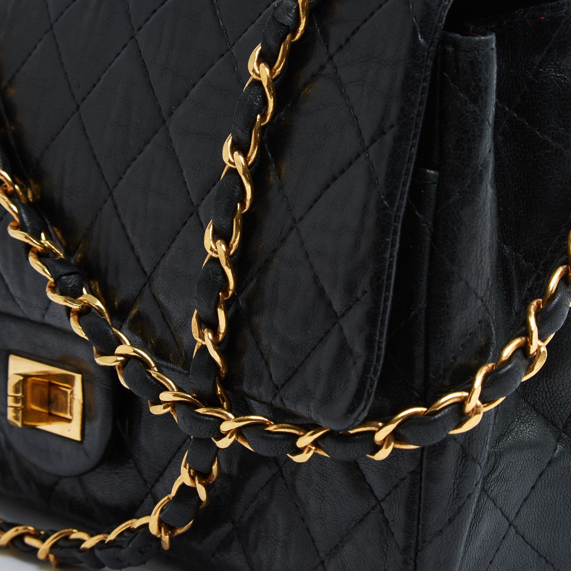 Women's or Men's Chanel 1970s Sac 2.55 Black Leather Classique 255 Shoulder Bag with certificate For Sale