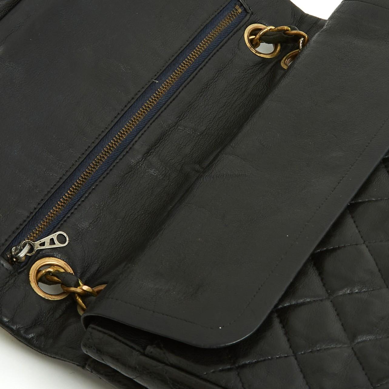 Chanel 1970s Sac 2.55 Black Leather Classique 255 Shoulder Bag with certificate For Sale 2