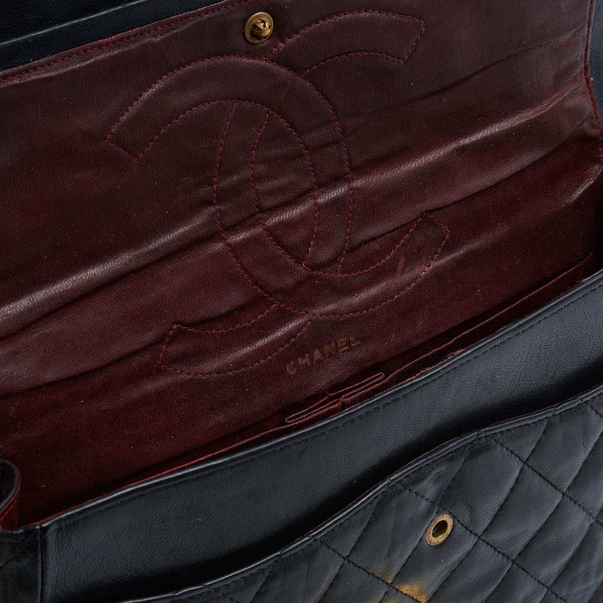 Chanel 1970s Sac 2.55 Black Leather Classique 255 Shoulder Bag with certificate For Sale 3