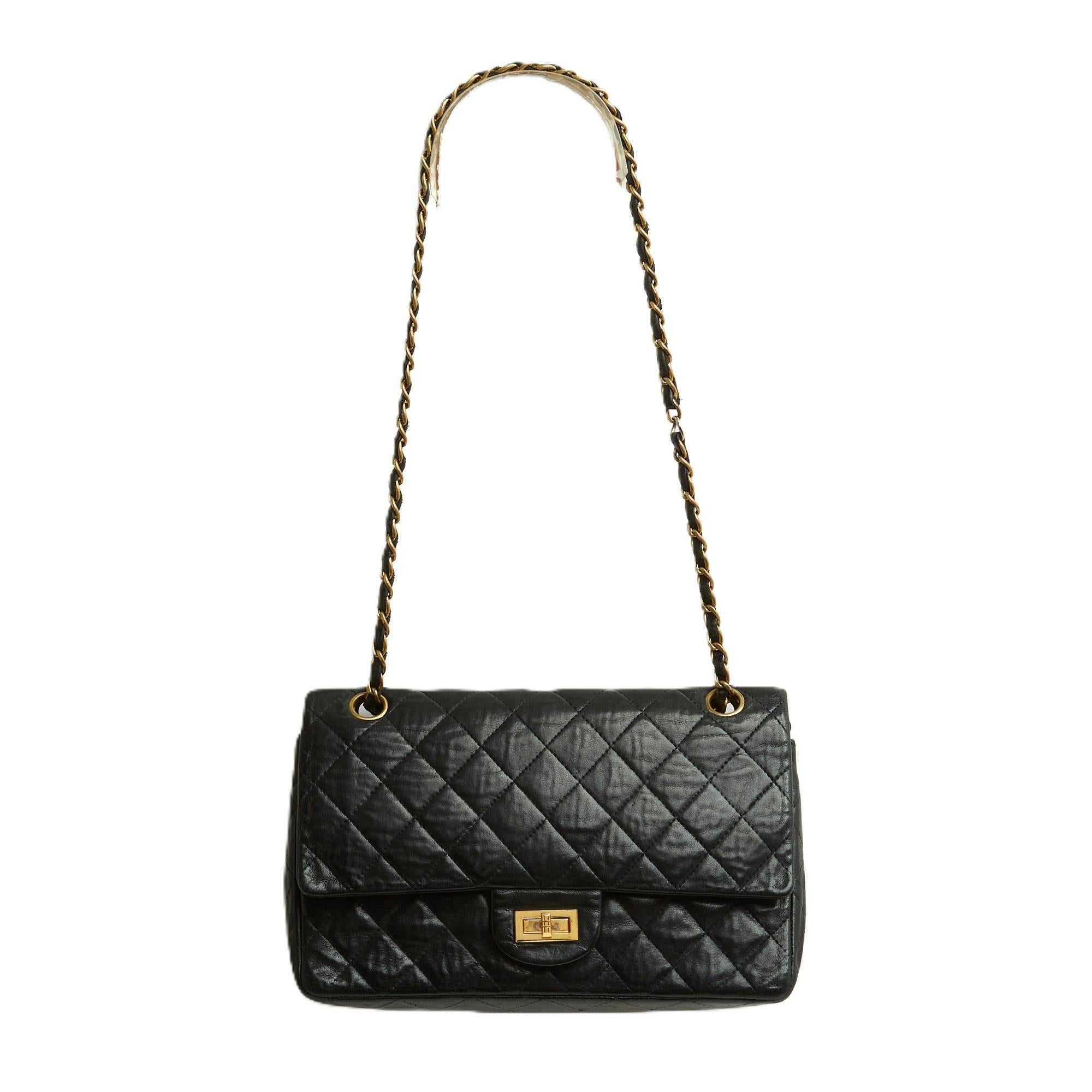 Chanel 1970s Sac 2.55 Black Leather Classique 255 Shoulder Bag with certificate For Sale 4
