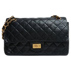 Chanel 1970s Sac 2.55 Black Leather Classique 255 Shoulder Bag with certificate