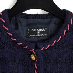 Chanel 1970s Veste Marine FR38 Chaqueta de lana azul marino con ribete de punto elástico UK10 US6