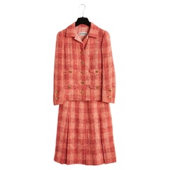 Chanel 1976 Veste Tailleur FR36 Haute Couture Rosa Crudo Tweed Ensemble UK8 US4 6