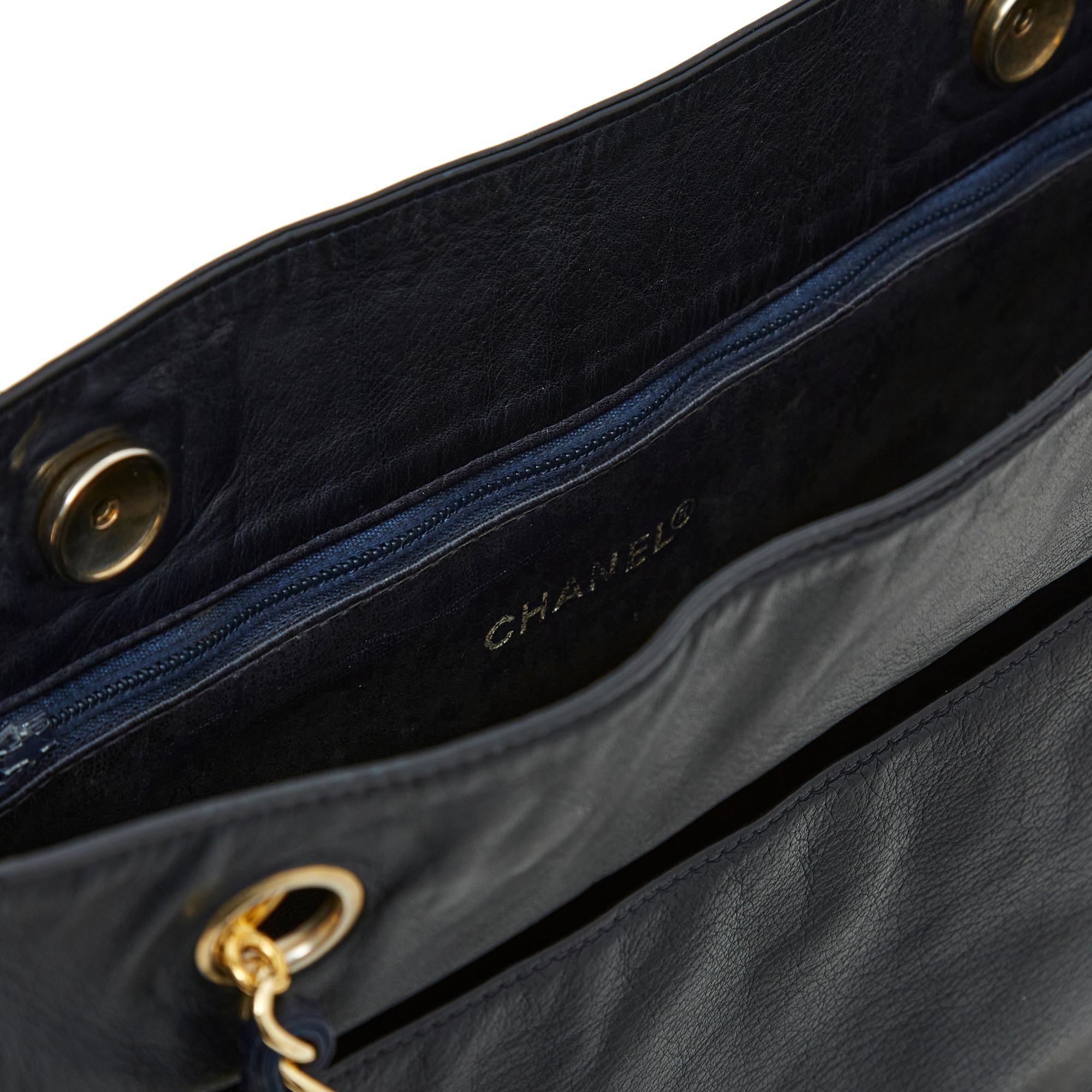 Chanel 1980 Sac Shopping  PM Timeless Classique Navy Leather Tote Bag PM 1