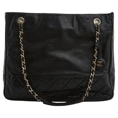 Chanel 1980 Sac Shopping  PM Timeless Classique Black Leather Tote Bag PM