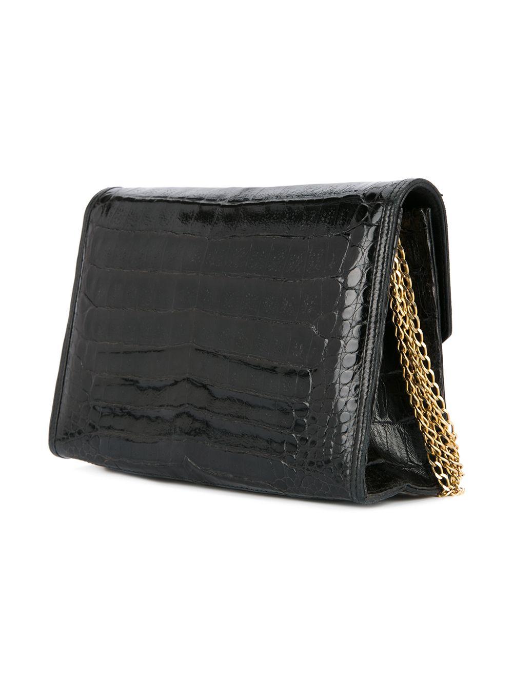 Chanel 1980's Black Classic Crocodile Envelope CC Flap Bag Convertible Clutch  For Sale 6