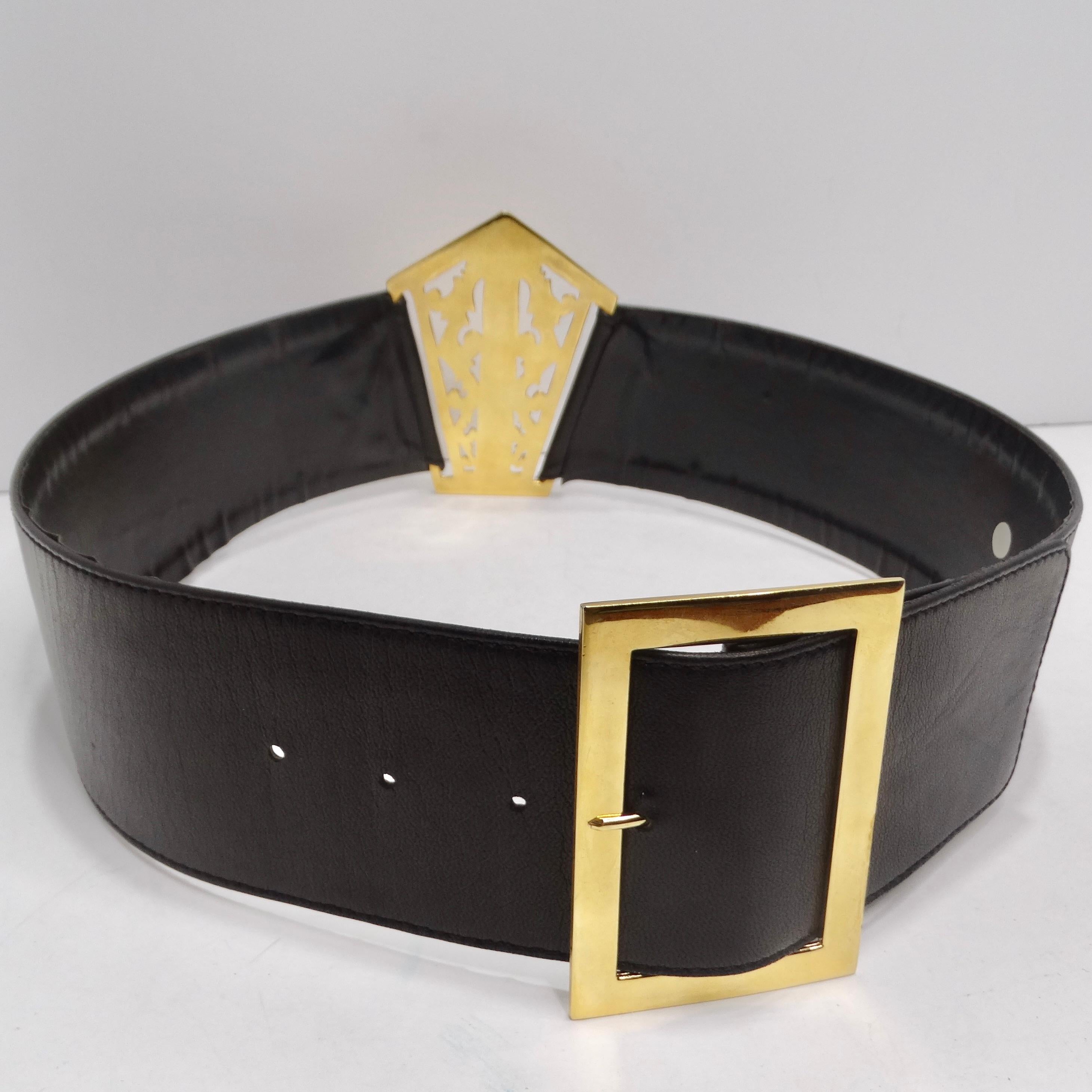 Chanel 1980s Black Leather 24k Gold-Plated Filigree Belt For Sale 6