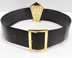 Chanel 1980s Black Leather 24k Gold-Plated Filigree Belt