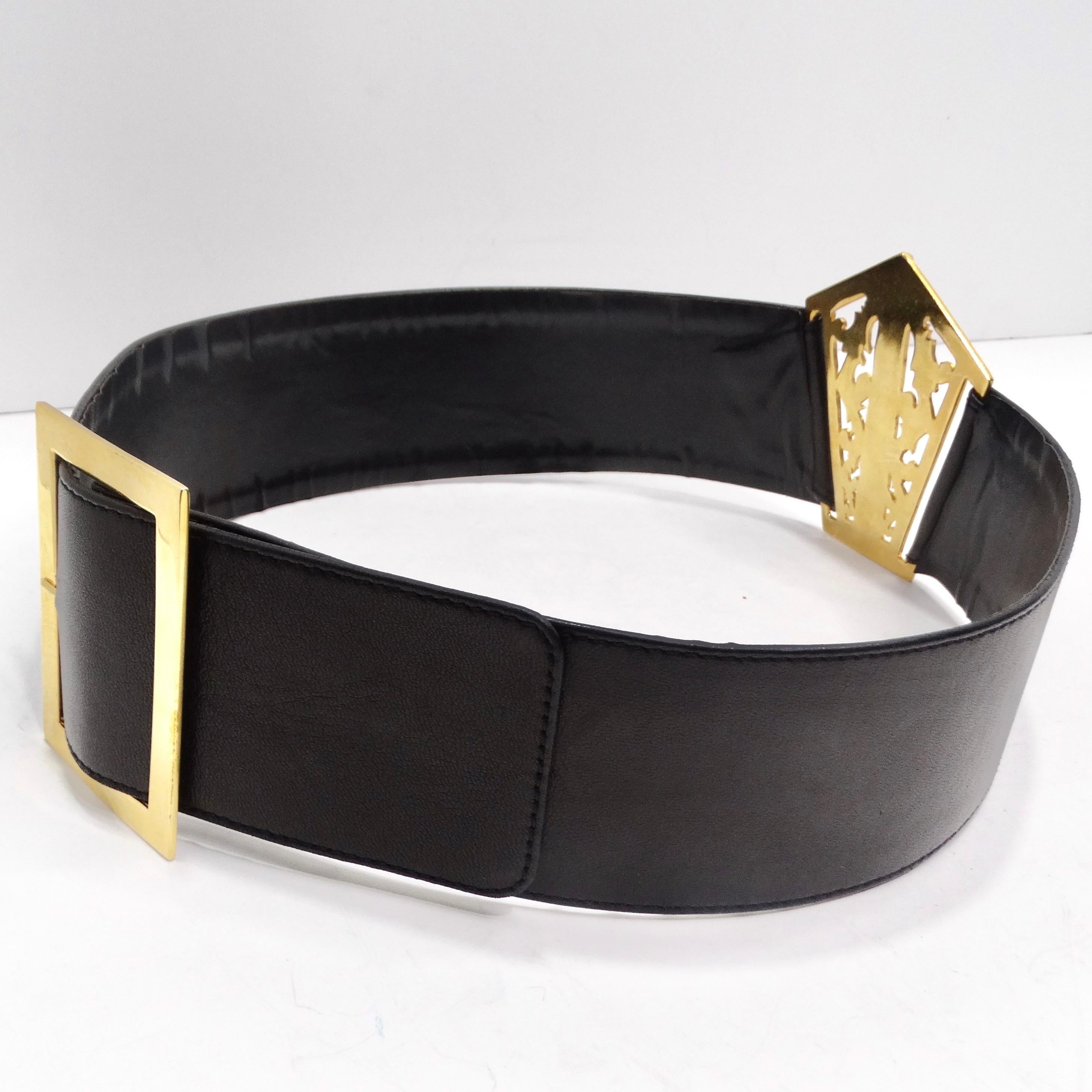 Chanel 1980s Black Leather 24k Gold-Plated Filigree Belt For Sale 3