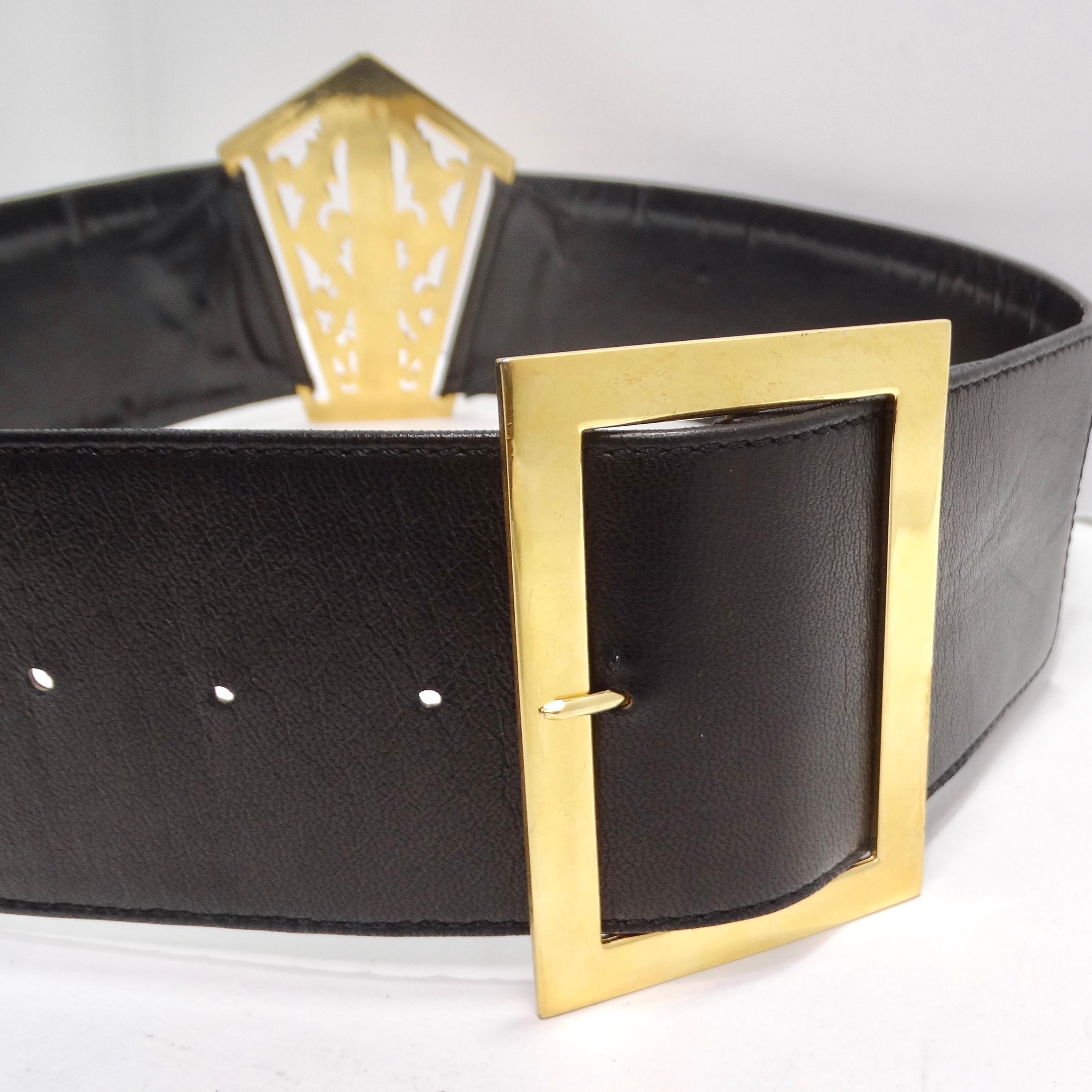Chanel 1980s Black Leather 24k Gold-Plated Filigree Belt For Sale 4