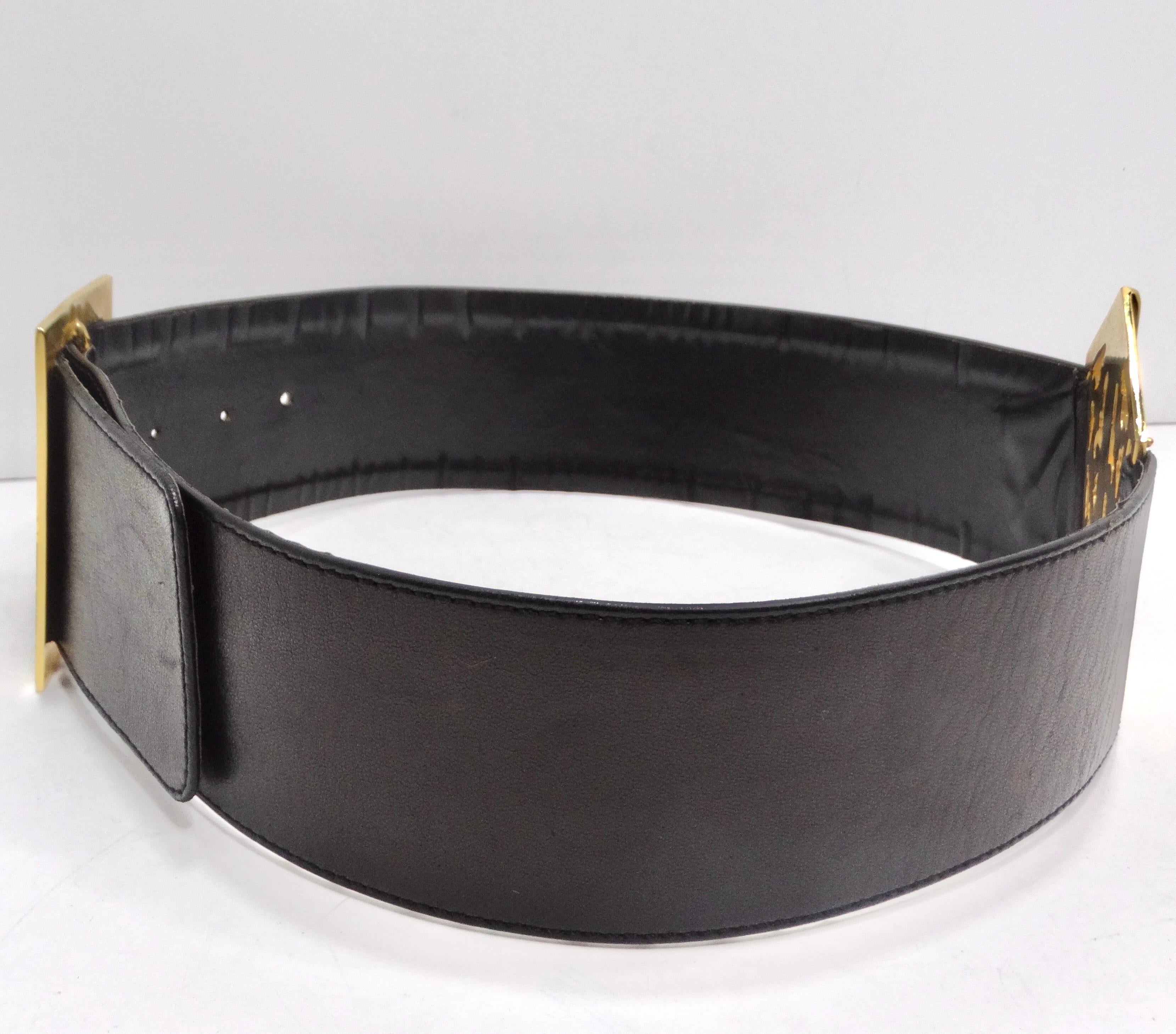 Chanel 1980s Black Leather 24k Gold-Plated Filigree Belt For Sale 5
