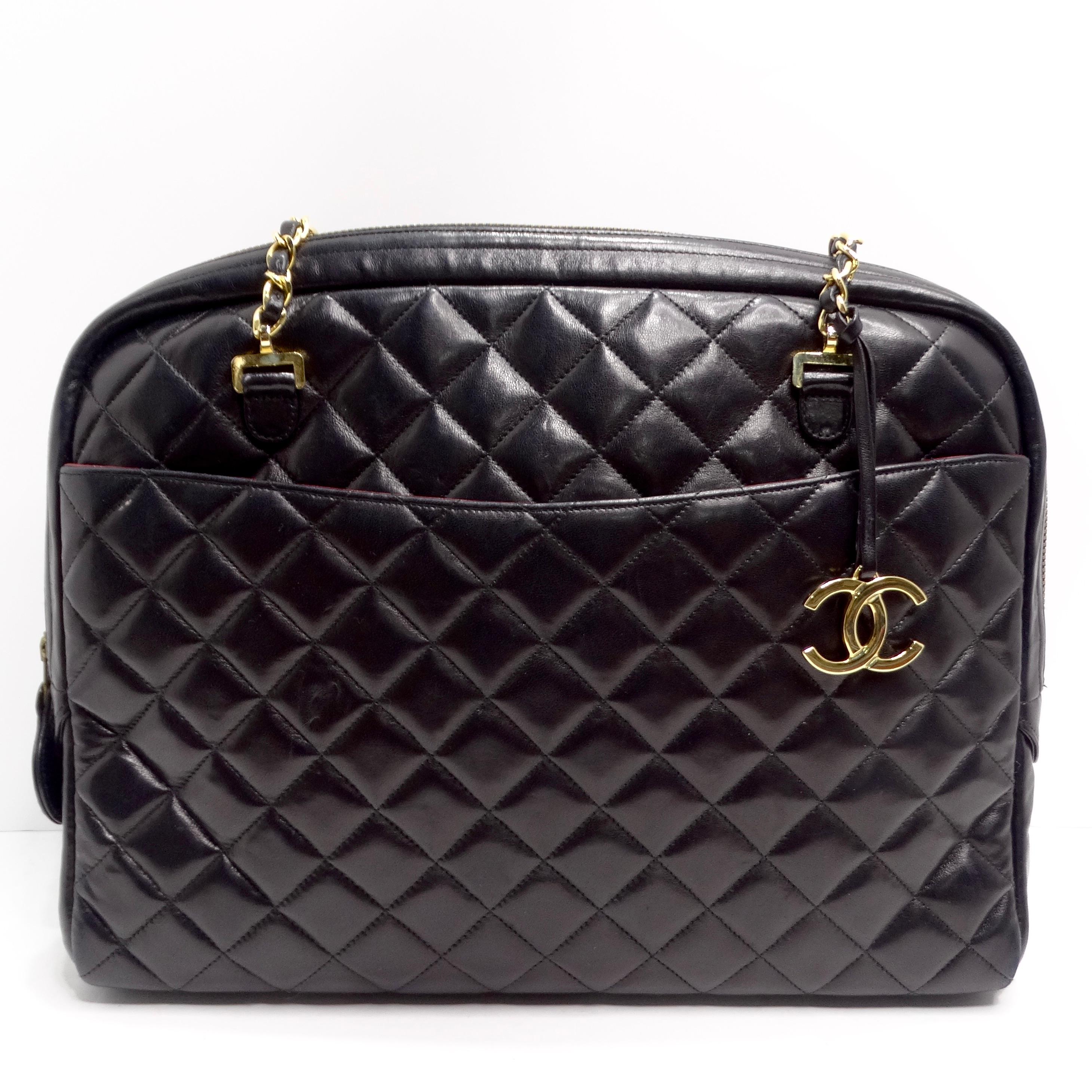 Chanel 1980s Black Quilted Lambskin Camera Bag For Sale 7