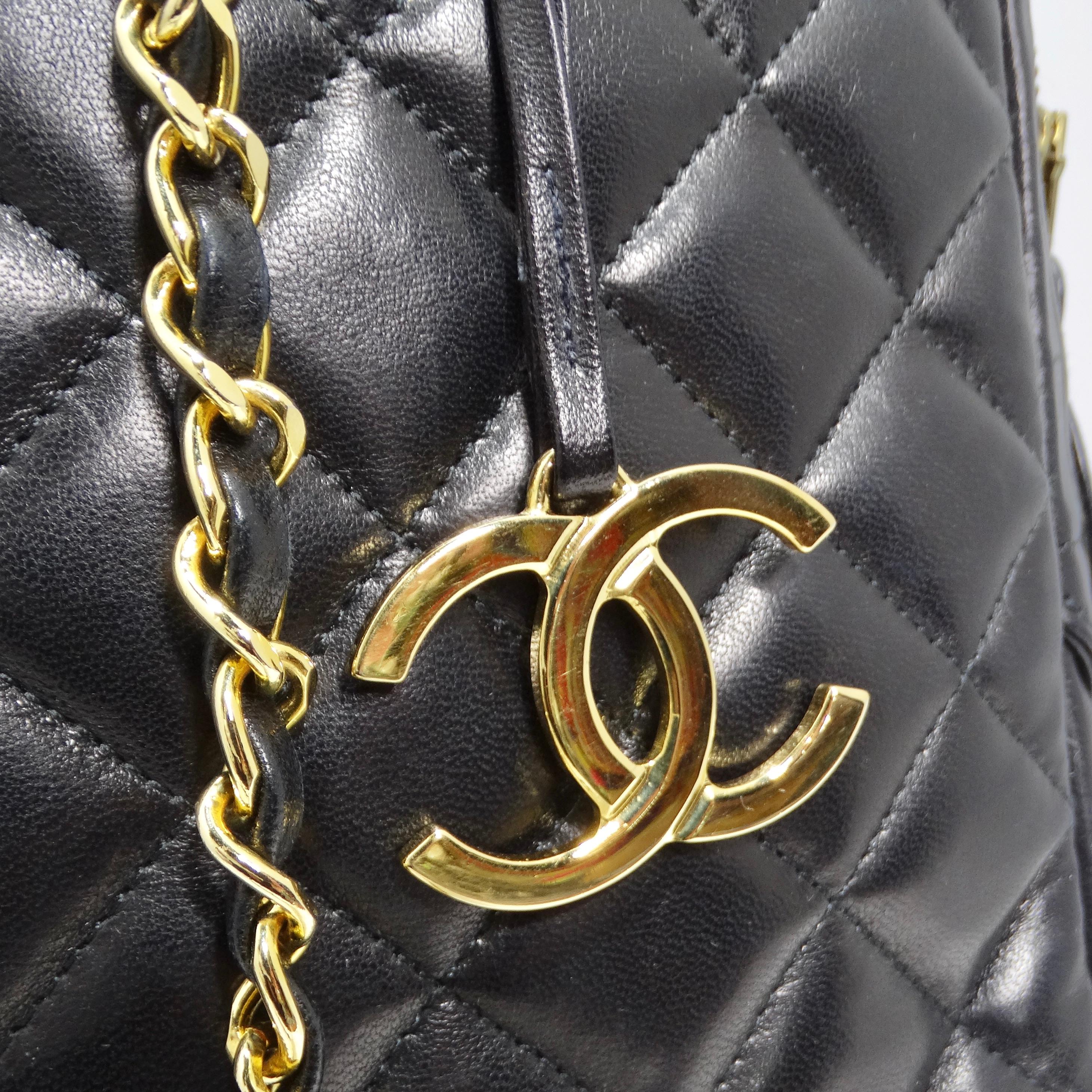 Chanel 1980s Black Quilted Lambskin Camera Bag For Sale 9