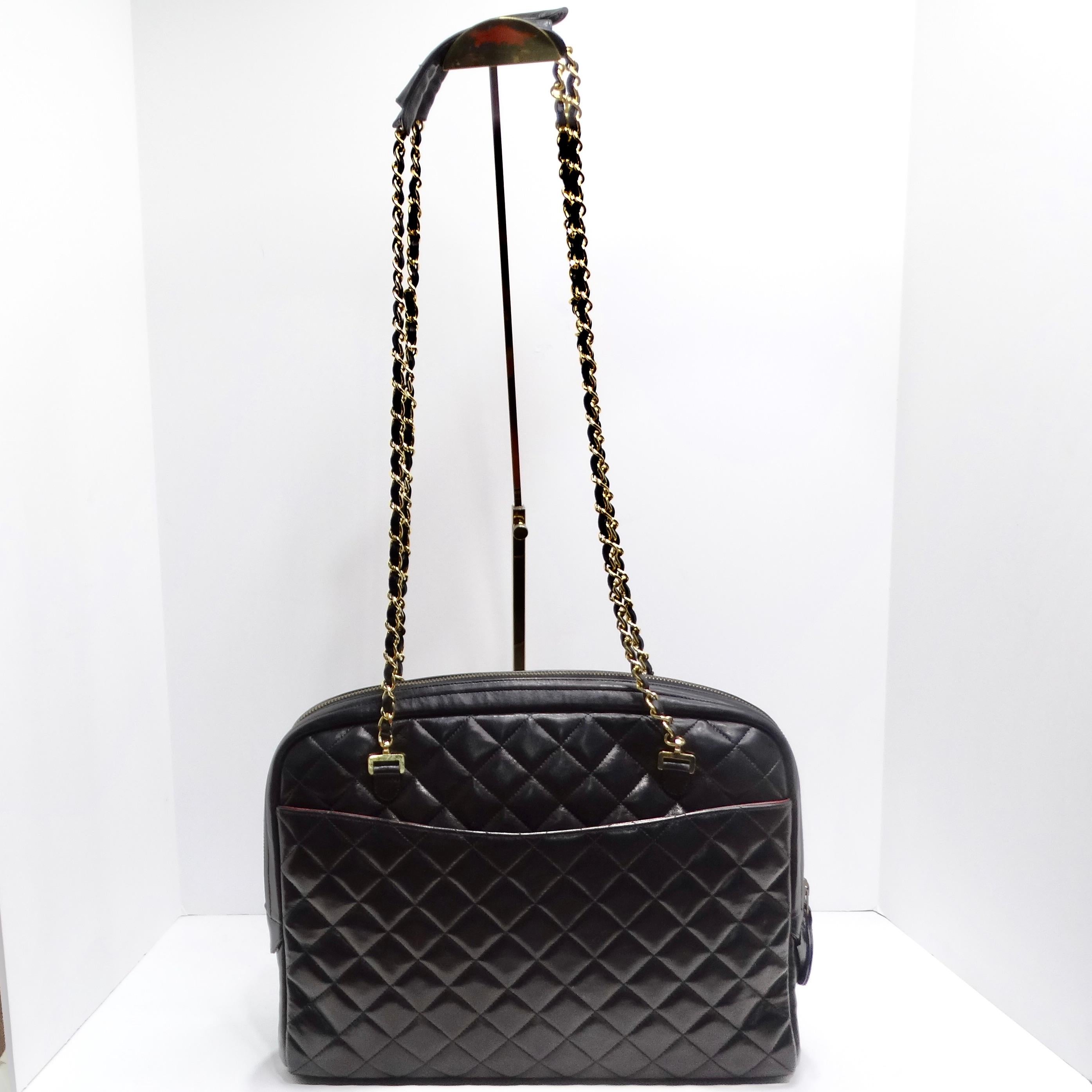 Women's or Men's Chanel 1980s Black Quilted Lambskin Camera Bag For Sale