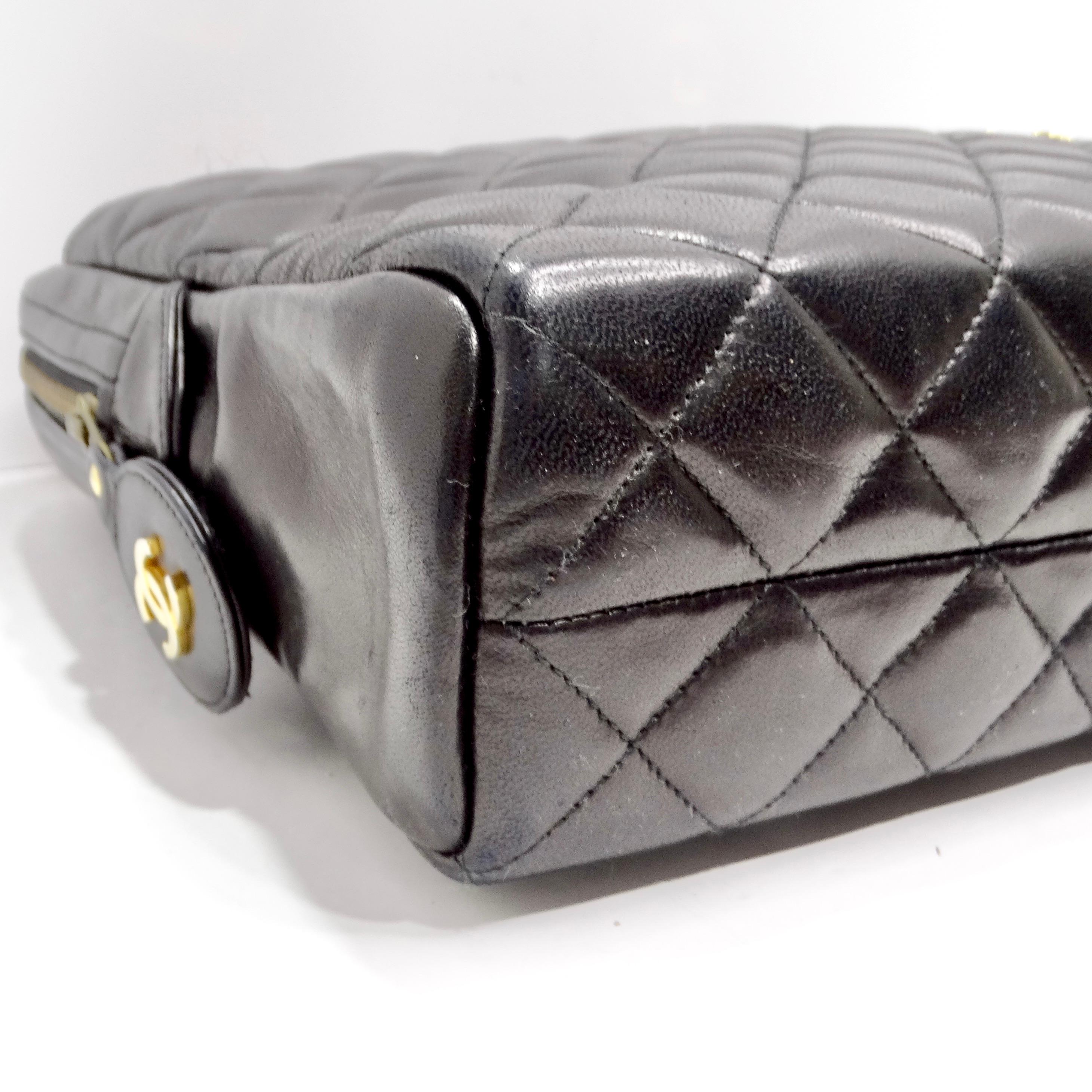 Chanel 1980s Black Quilted Lambskin Camera Bag For Sale 5