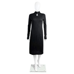 Chanel 1980's Schwarzes Kleid mit Rollkragen und langen Ärmeln