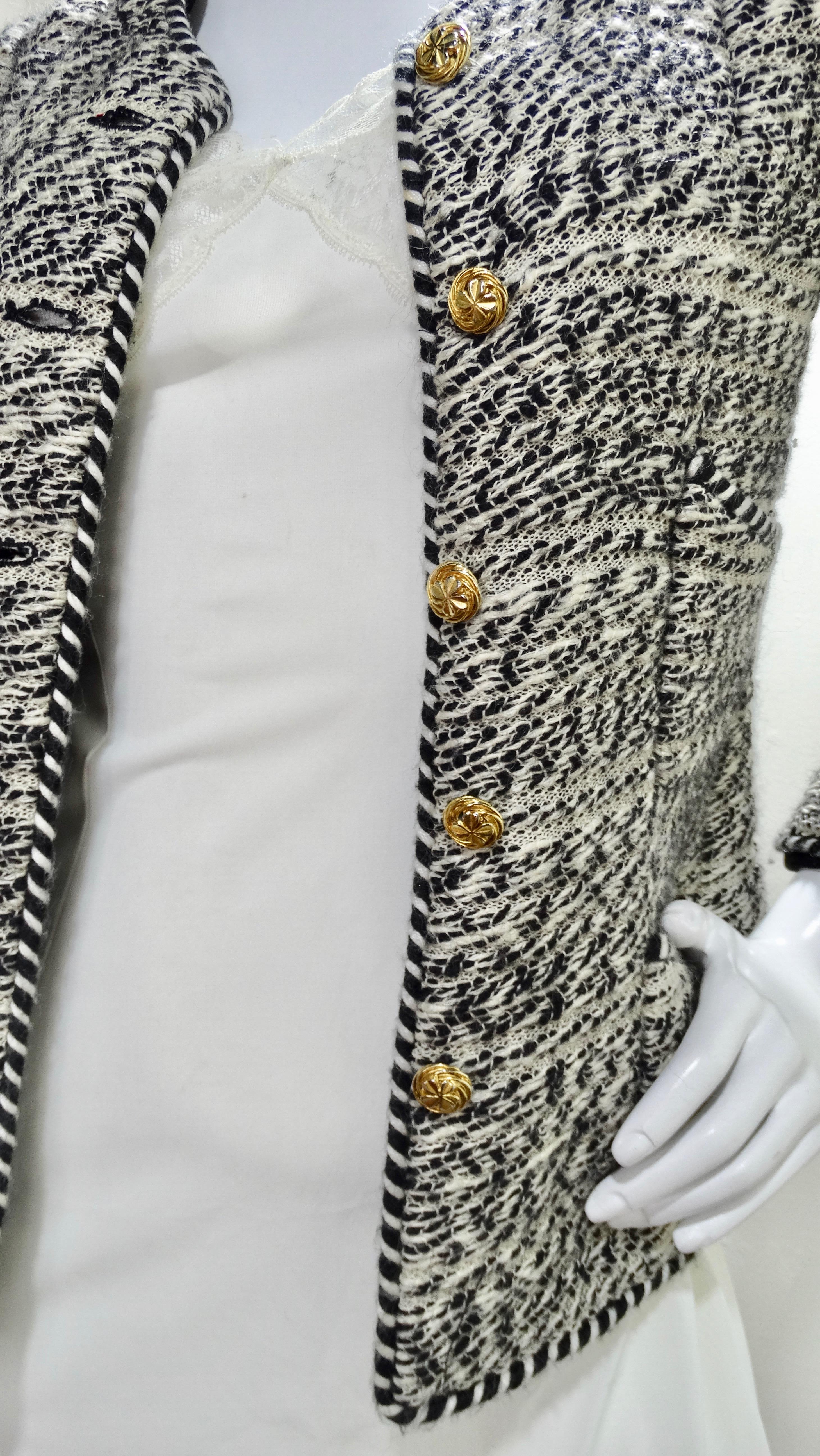 Gray Chanel 1980s Black & White Tweed Blazer