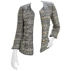 Chanel 1980er Schwarz & Weißer Tweed-Blazer
