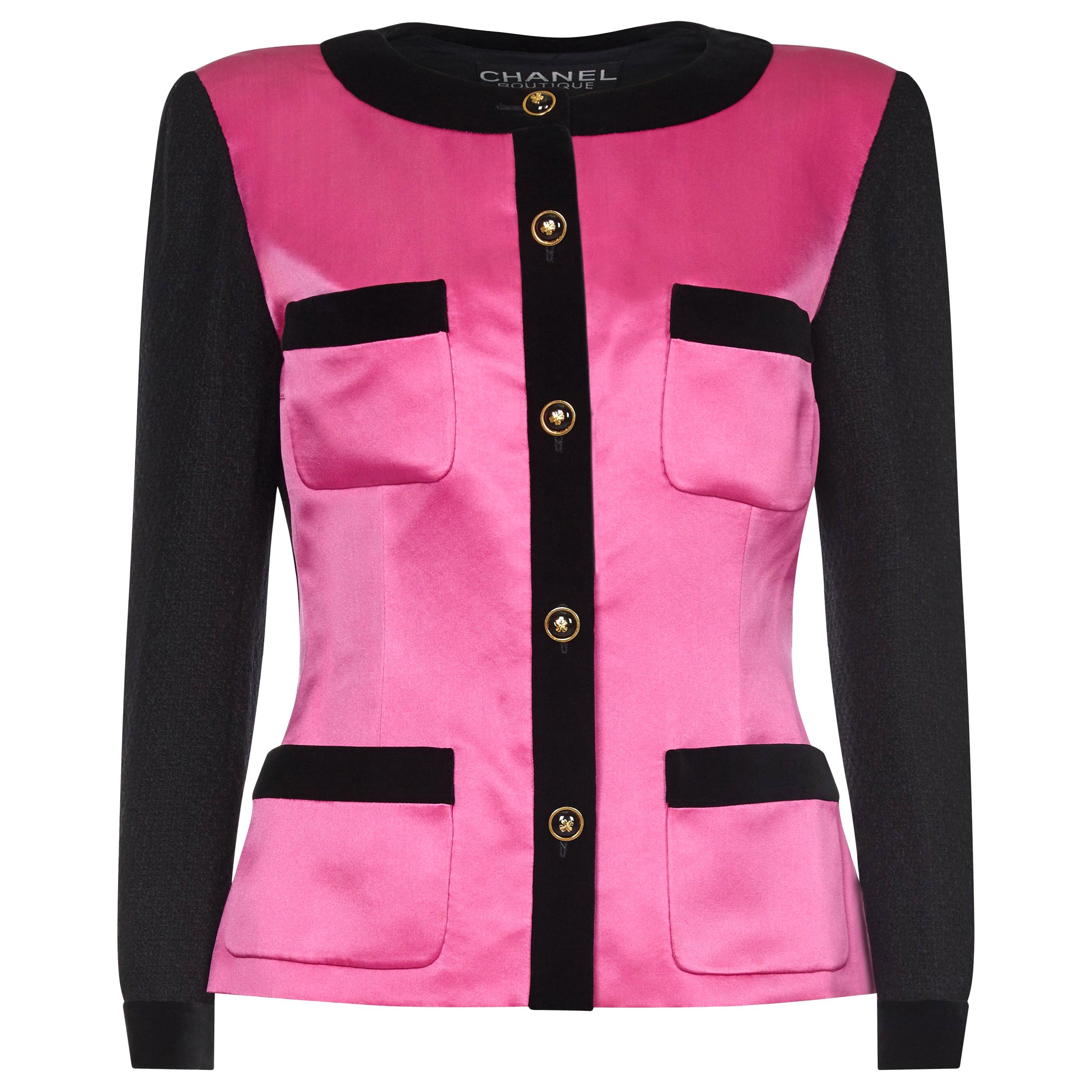 Unworn Vintage Chanel Spring 1995 Pink Tweed Jacket For Sale at 1stDibs