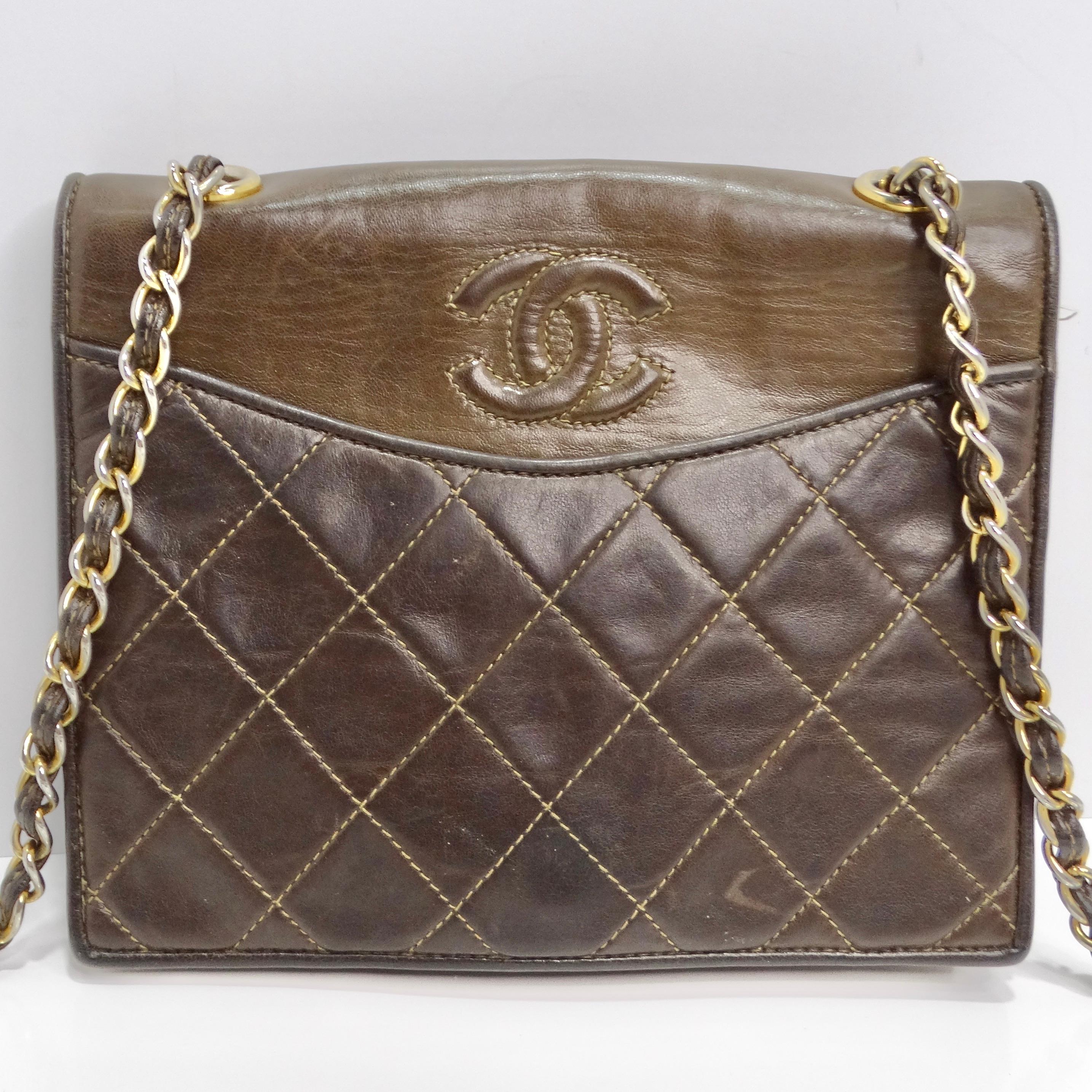 Chanel 1980s Brown Lambskin Crossbody Bag In Good Condition In Scottsdale, AZ