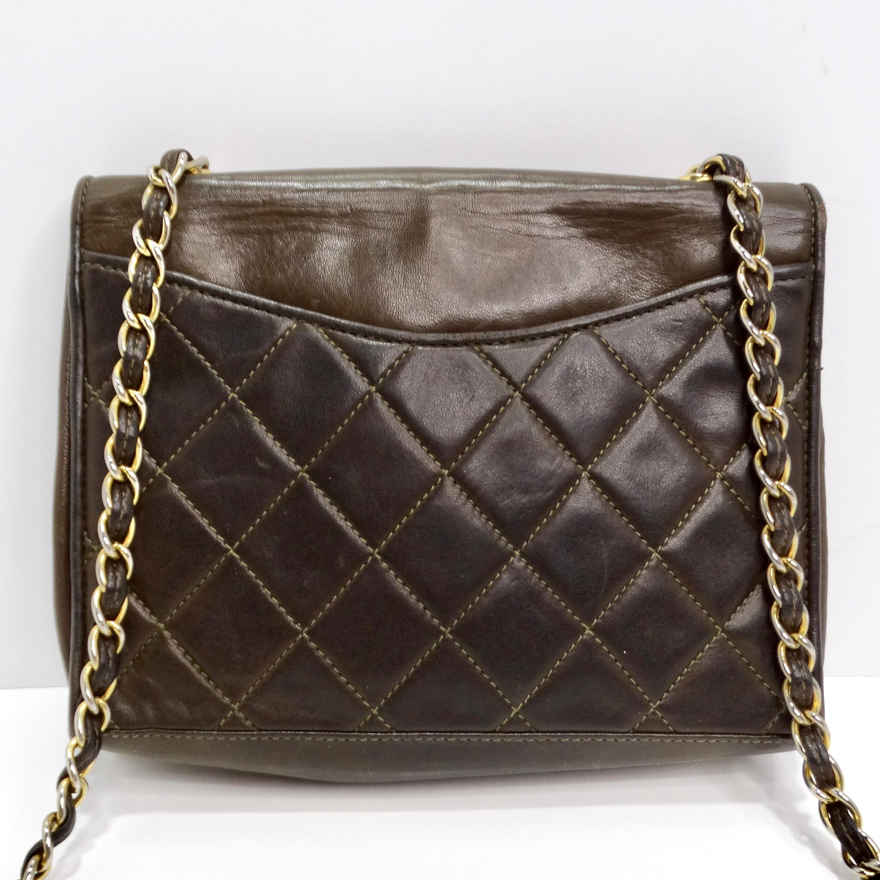 Chanel 1980s Brown Lambskin Crossbody Bag 4