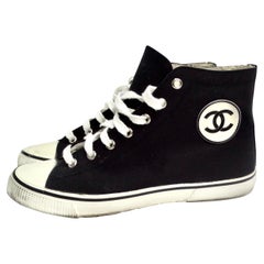 Retro Chanel 1980s CC Black High Top Sneakers