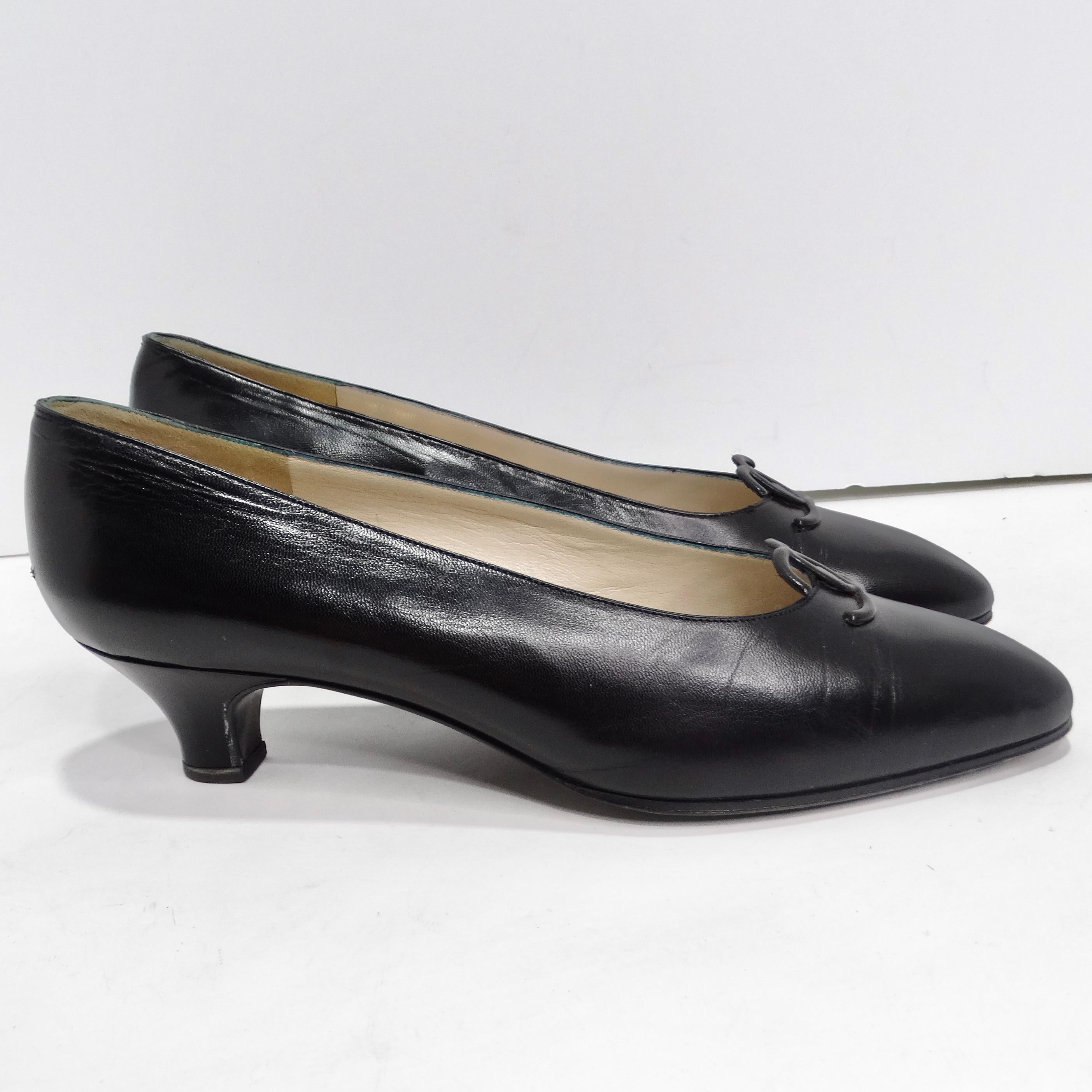 Women's or Men's Chanel 1980s CC Black Leather Kitten Heels For Sale