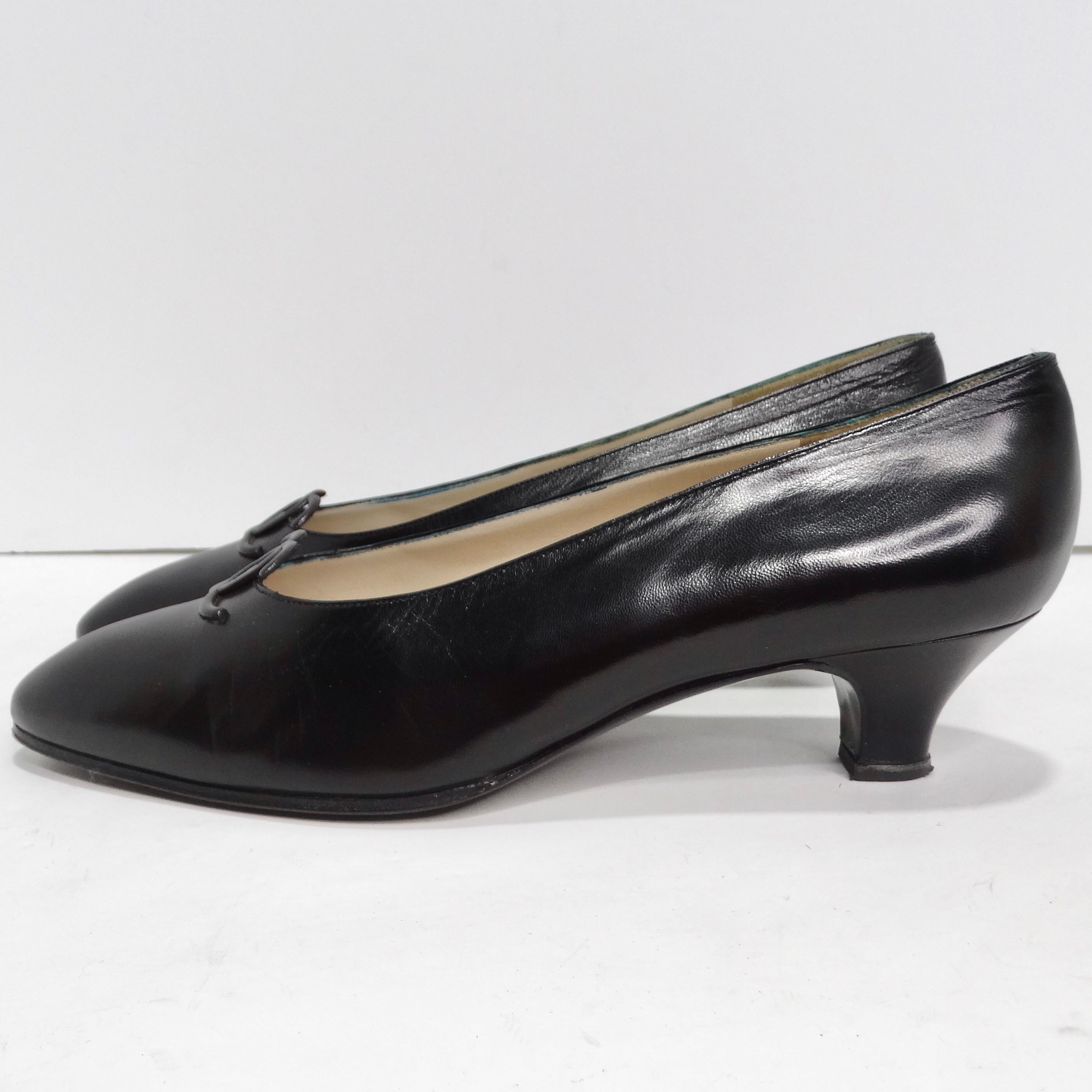 Chanel 1980s CC Black Leather Kitten Heels For Sale 1