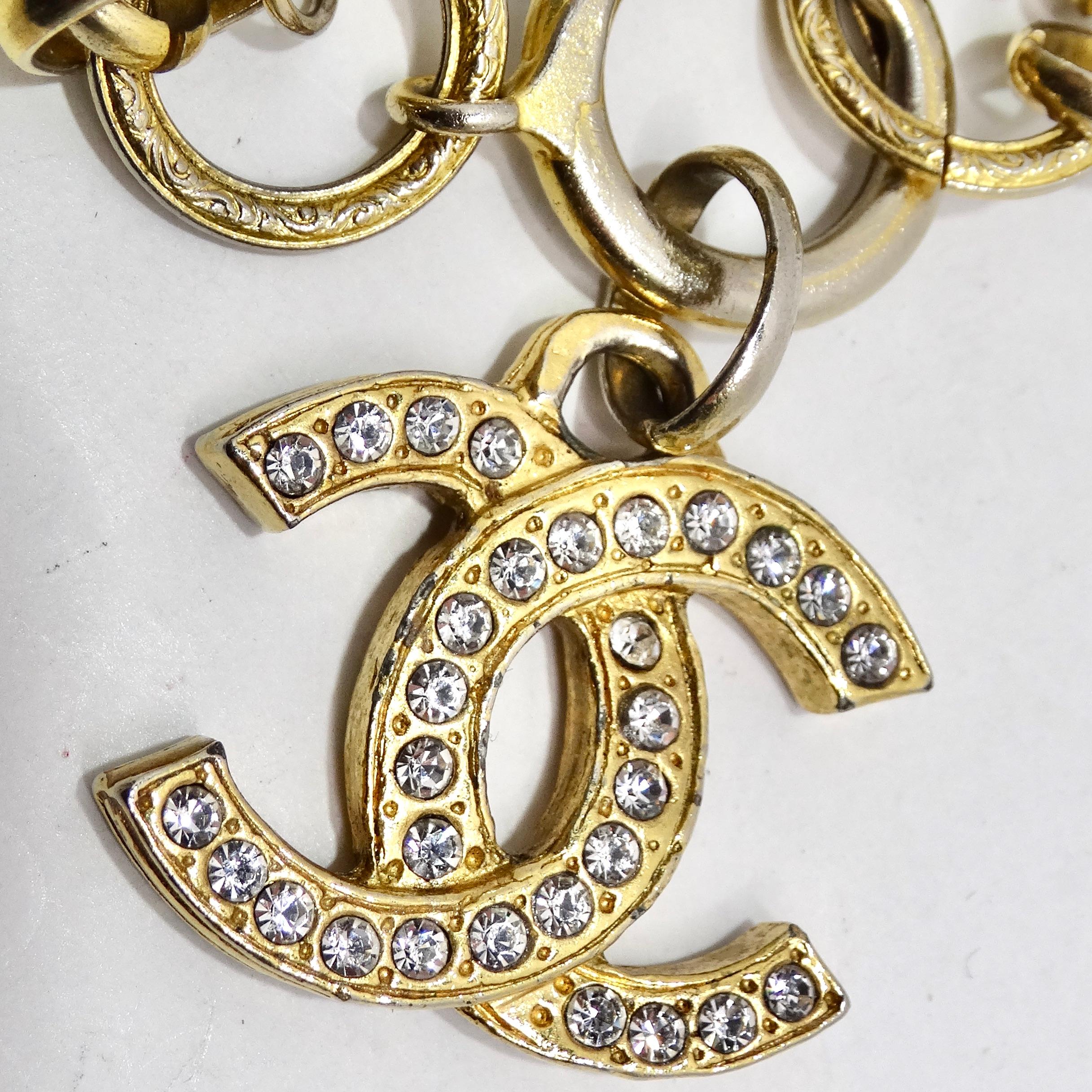 Chanel 1980s CC Charm Gold Tone Rhinestone Bracelet In Fair Condition In Scottsdale, AZ