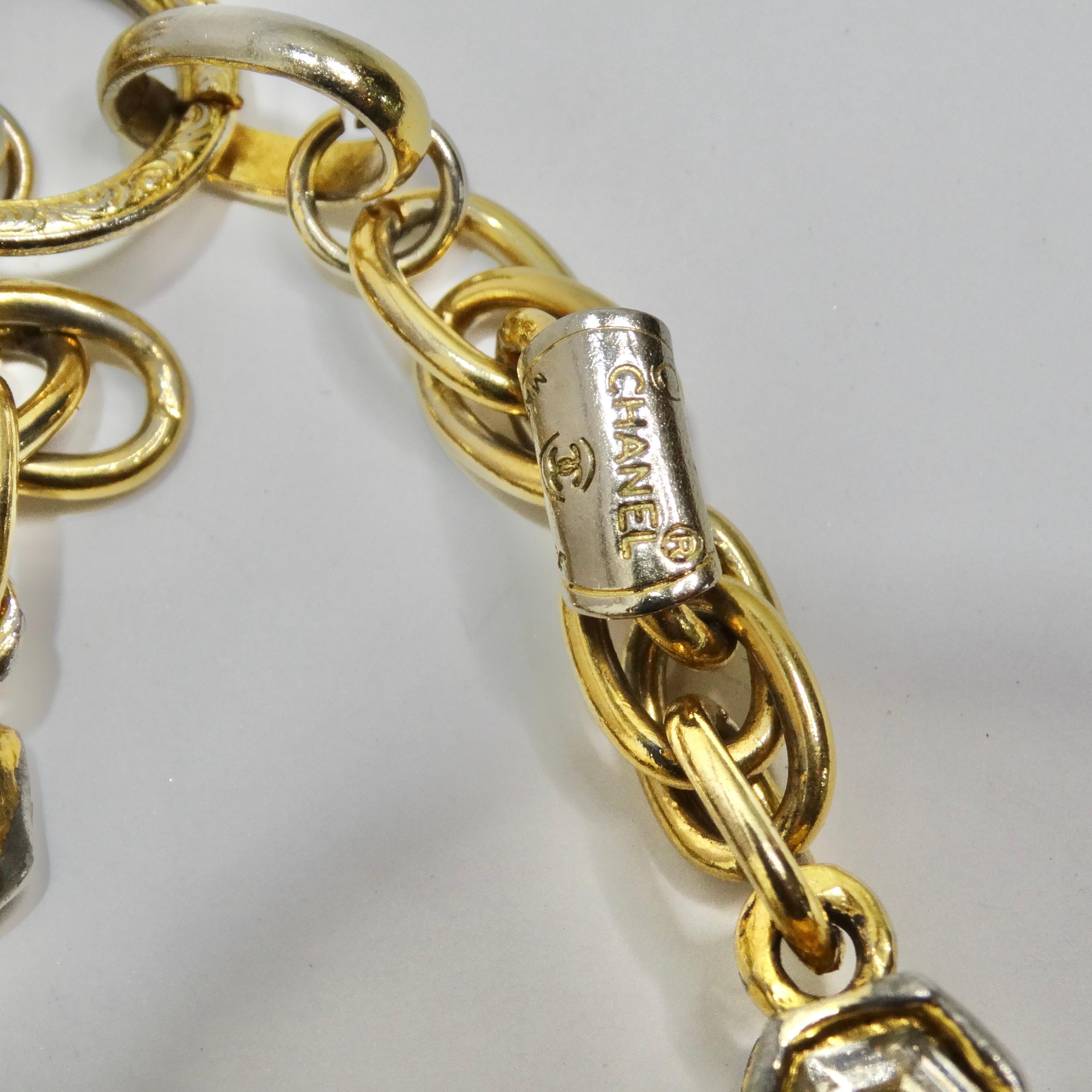 Chanel 1980s CC Charm Gold Tone Rhinestone Bracelet 2