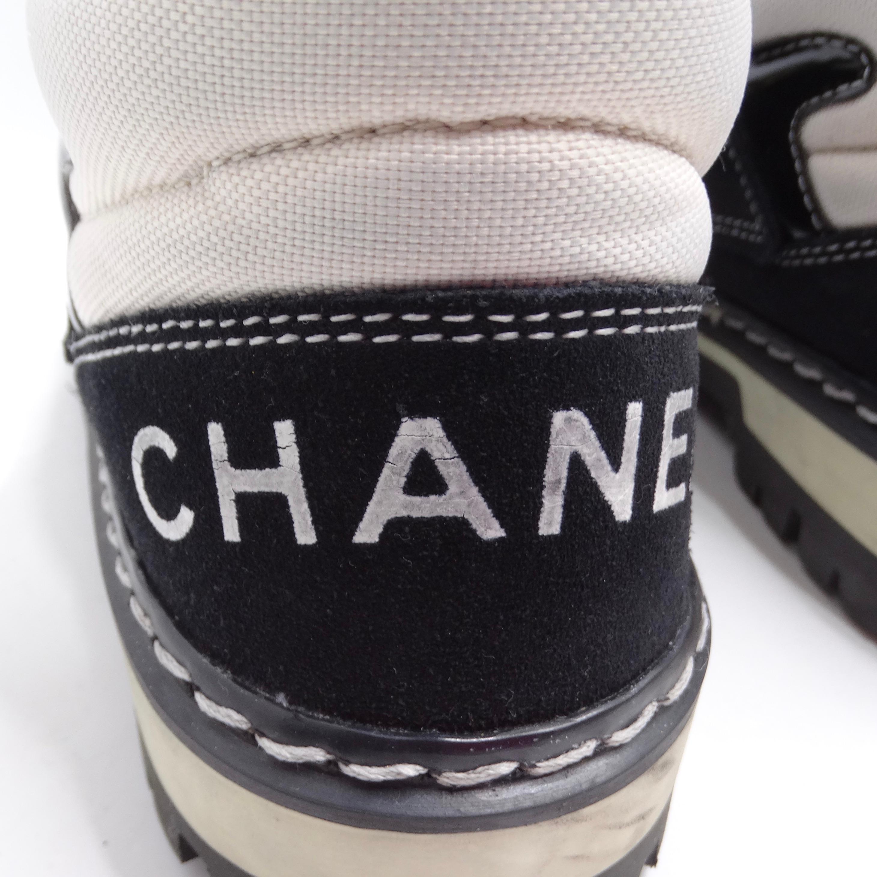 Chanel 1980s CC Lace-Up Black & White Sneakers For Sale 1