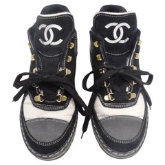 Vintage Chanel 1980s CC Lace-Up Black & White Sneakers