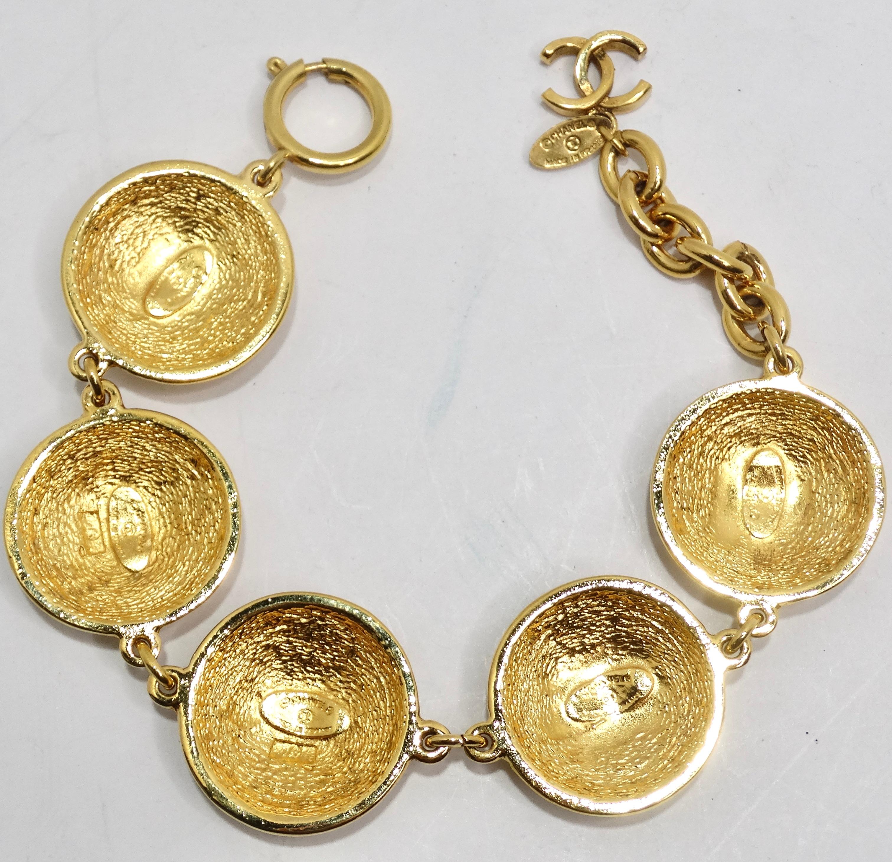 Chanel 1980s Chanel Quilted Medallion Bracelet For Sale 2