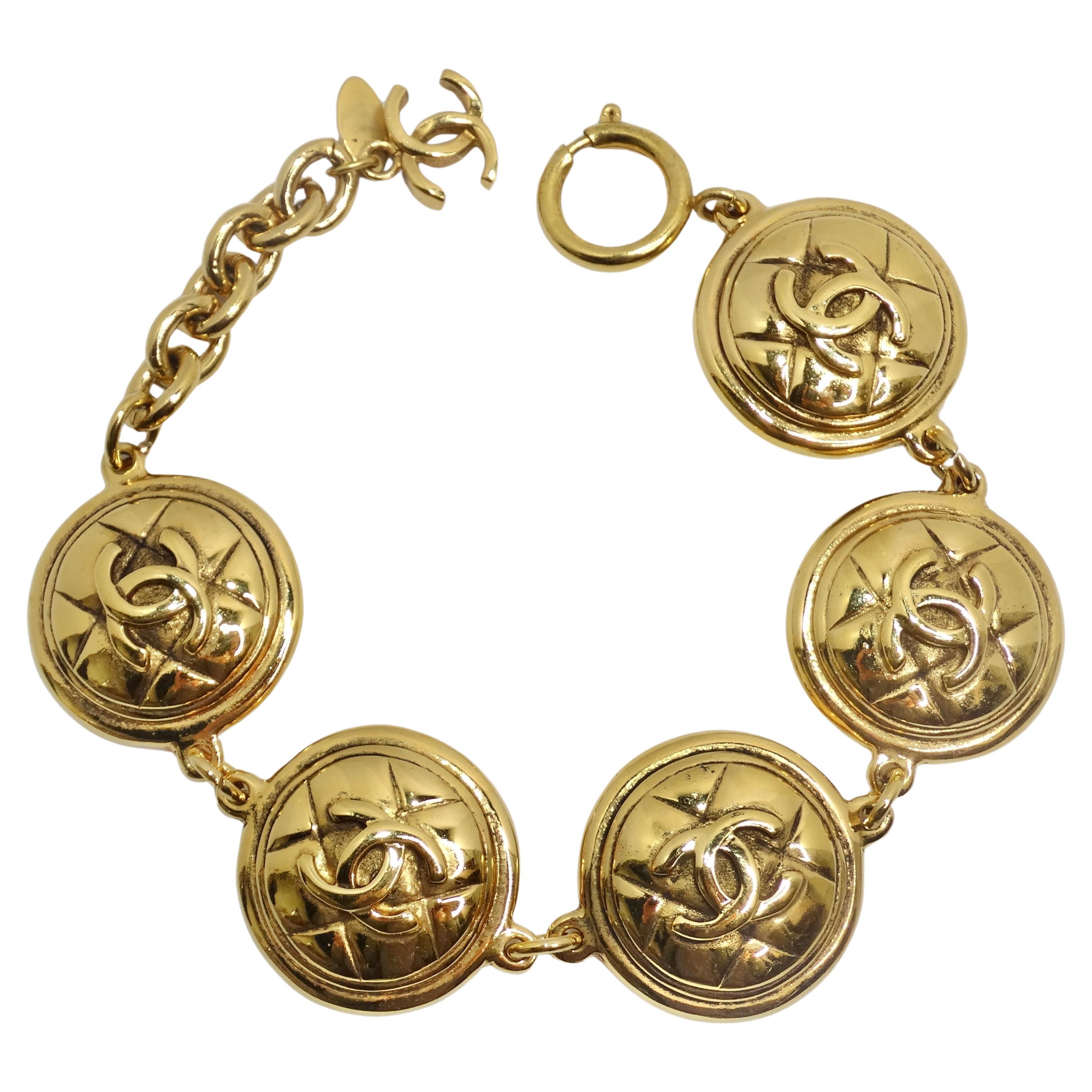 Chanel 1980s Chanel Quilted Medallion Bracelet For Sale