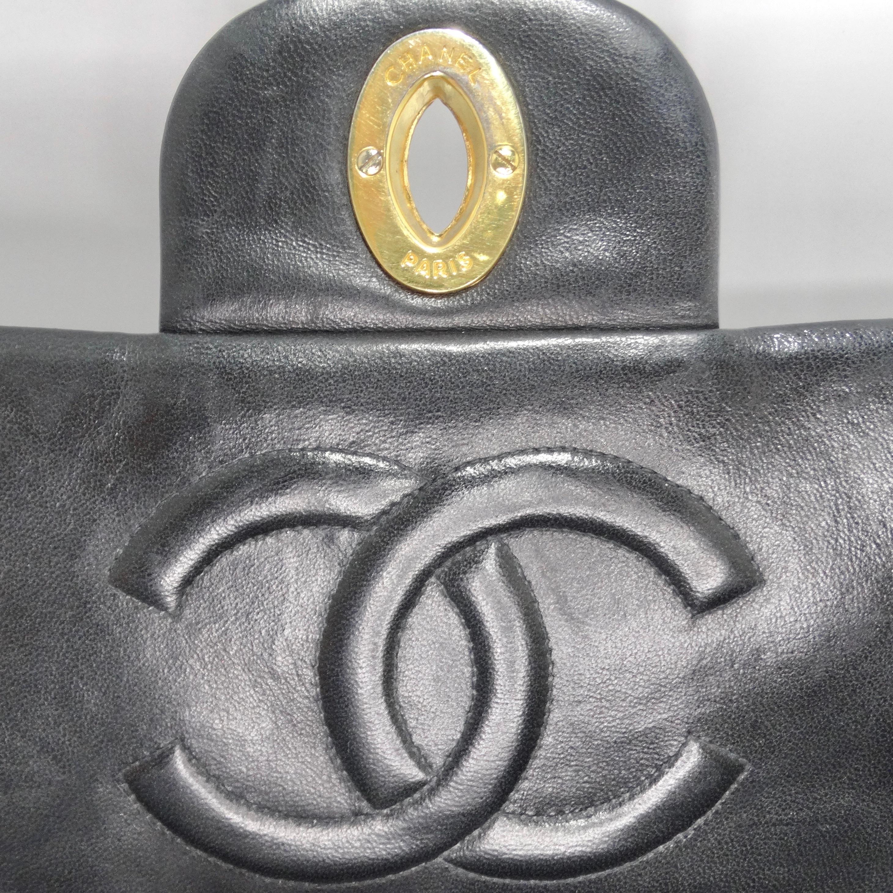 Chanel 1980s Classic Black Leather Maxi Single Flap Handbag For Sale 6