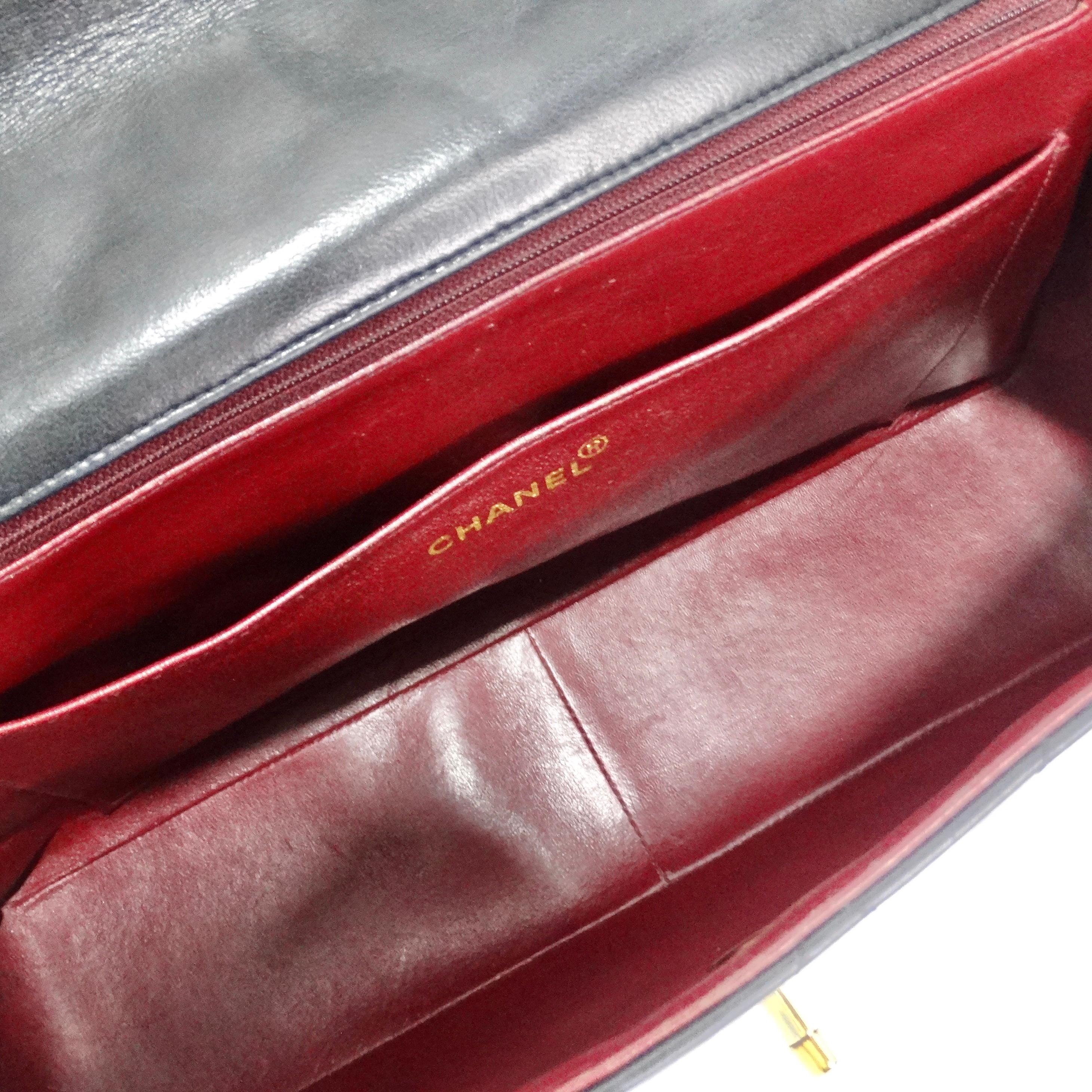 Chanel 1980s Classic Black Leather Maxi Single Flap Handbag For Sale 9