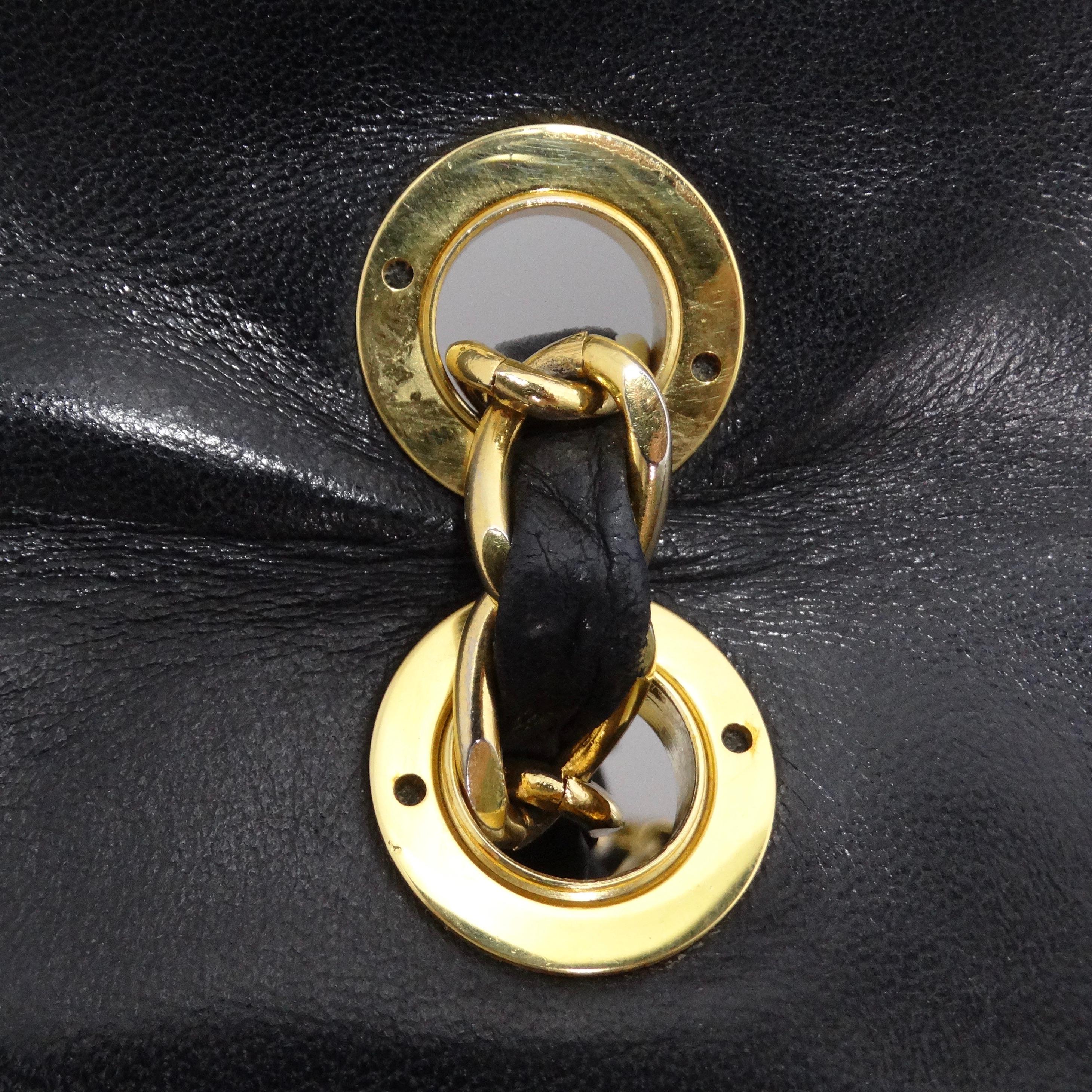 Chanel 1980s Classic Black Leather Maxi Single Flap Handbag For Sale 14