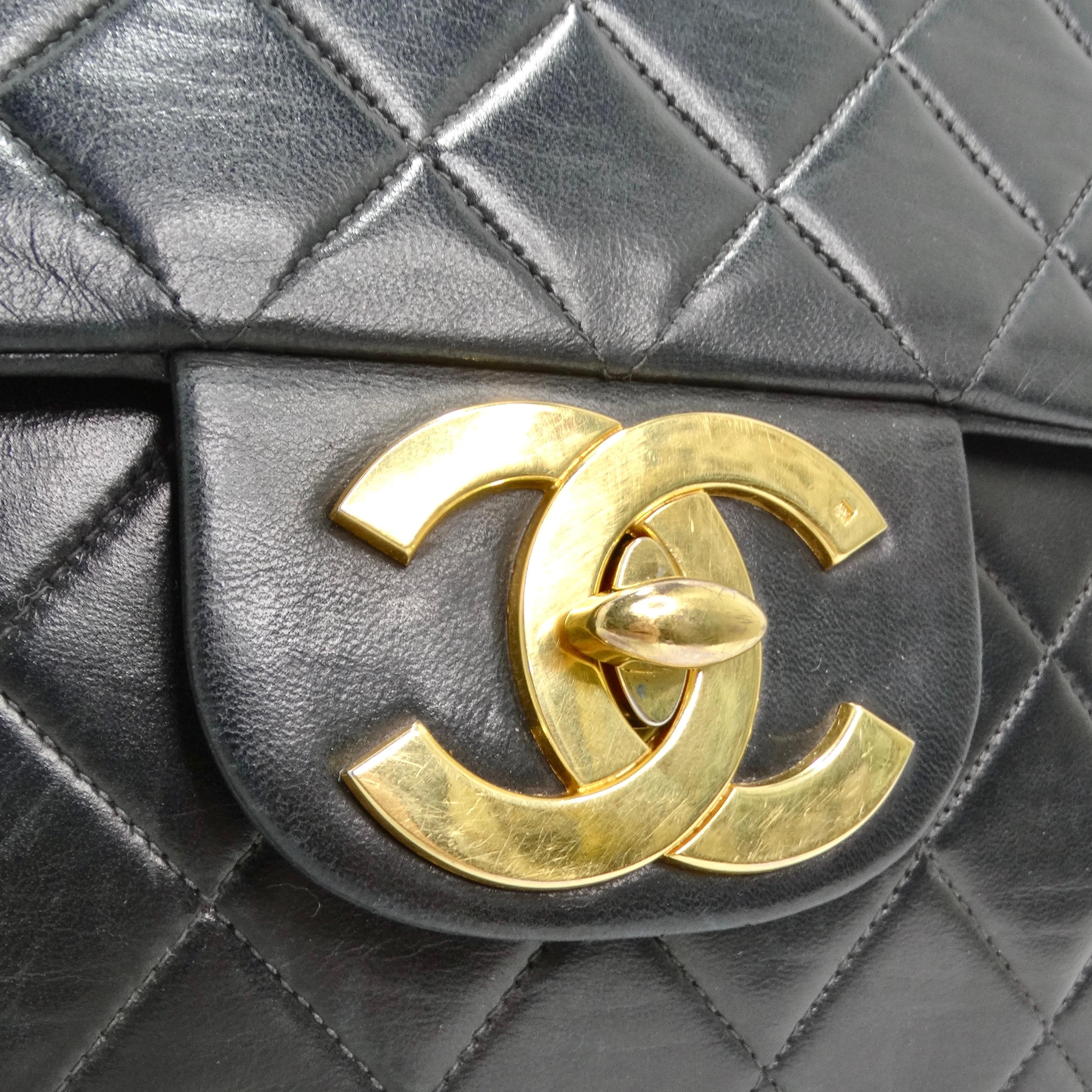 Chanel 1980s Classic Black Leather Maxi Single Flap Handtasche im Zustand „Gut“ im Angebot in Scottsdale, AZ