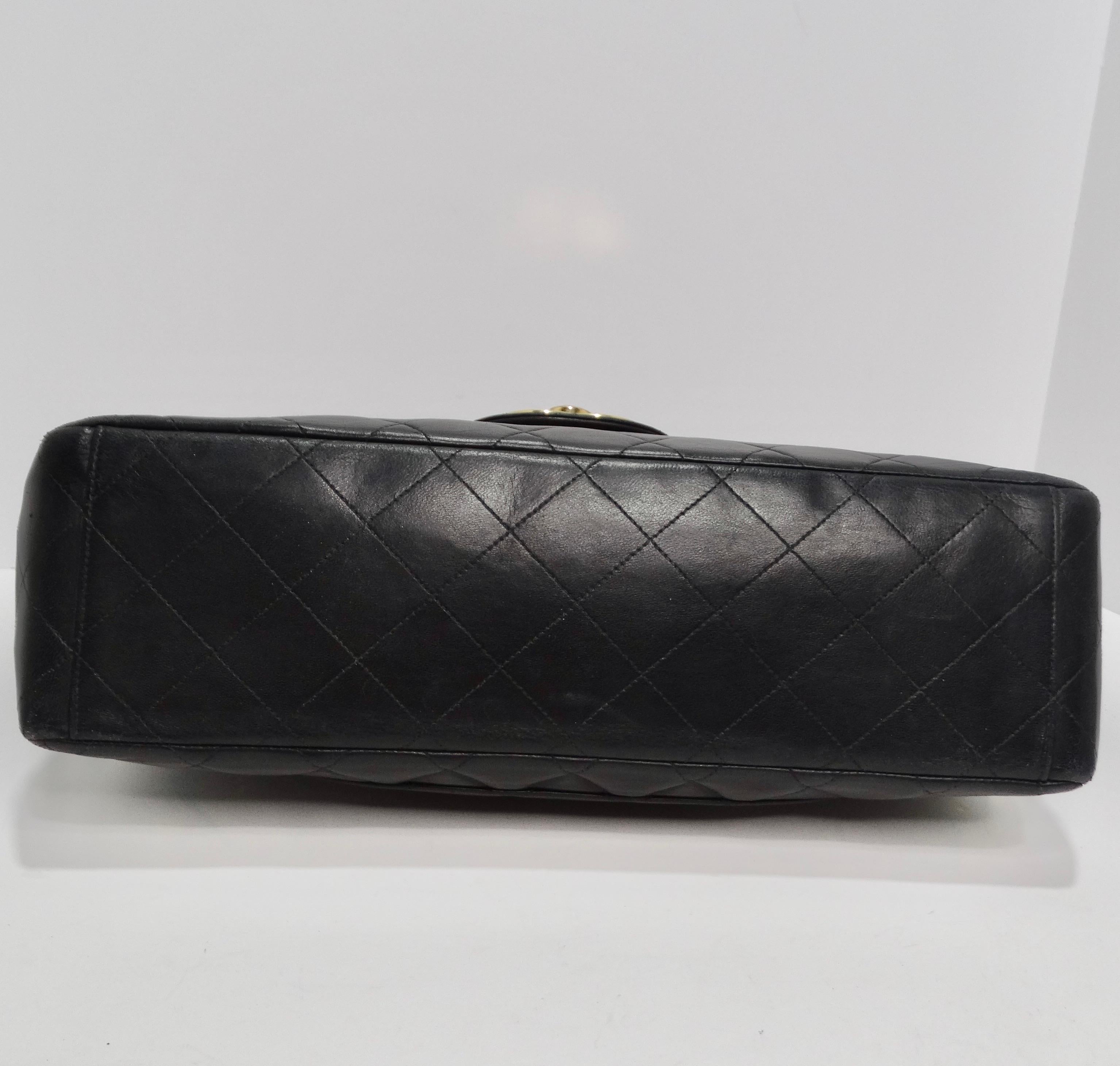 Chanel 1980s Classic Black Leather Maxi Single Flap Handbag For Sale 3