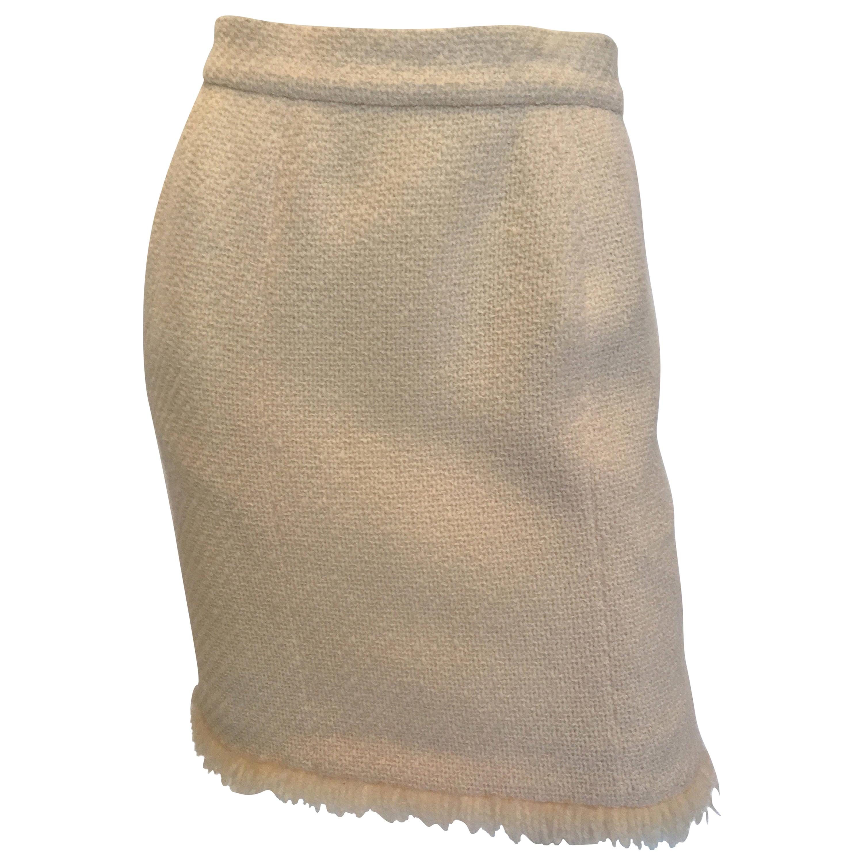 Chanel 1980's Cream Colored Wool Tweed Skirt