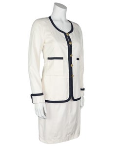 Chanel 1980's Cream Cotton Skirt Suit